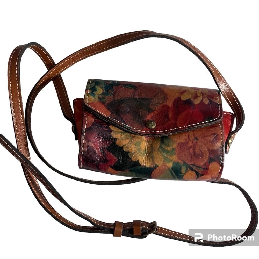 Floral Leather Crossbody Bag - Brown/Multicolor